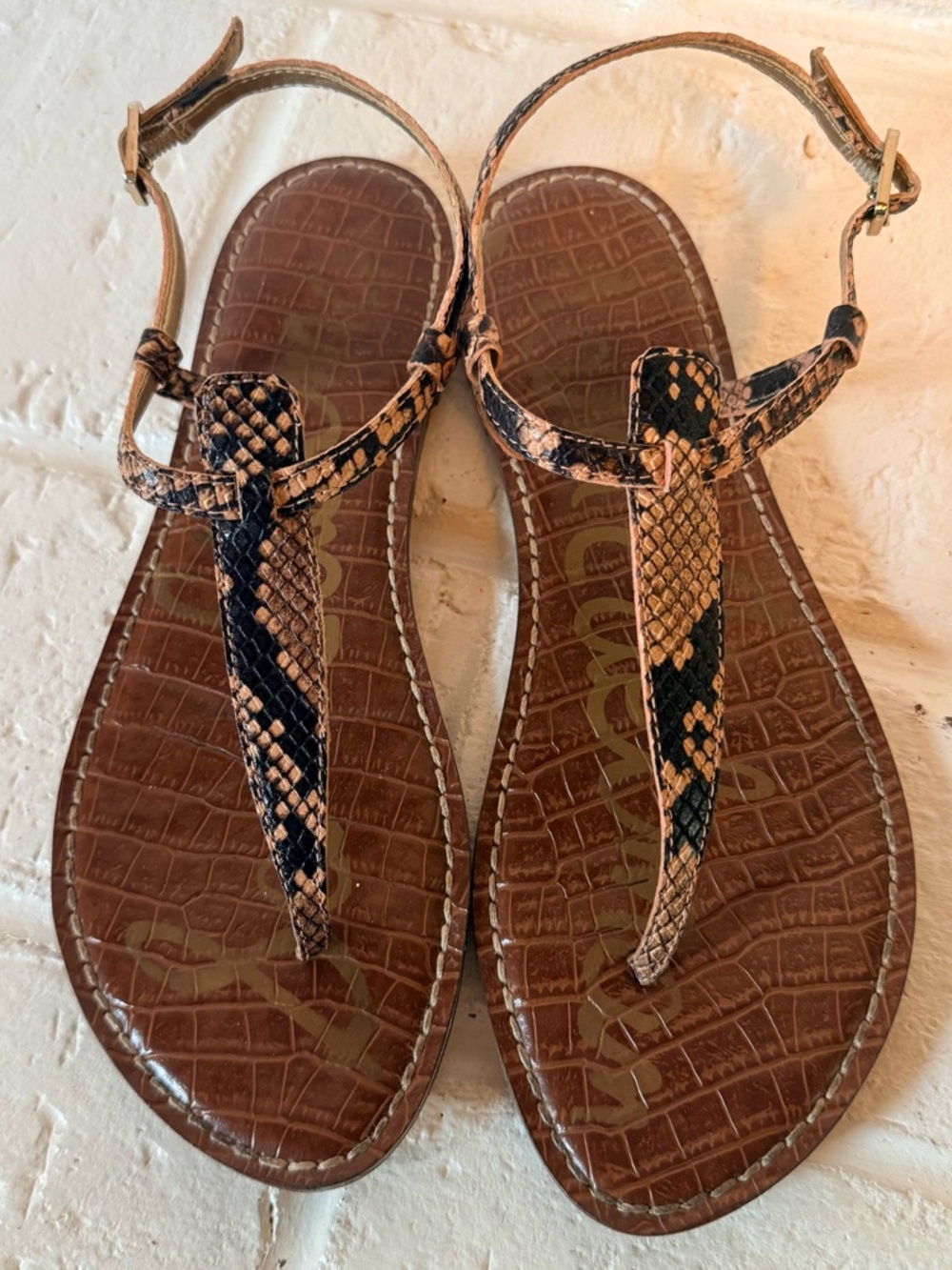 Sam Edelman- Women’s Snake-Print T-Strap Sandals